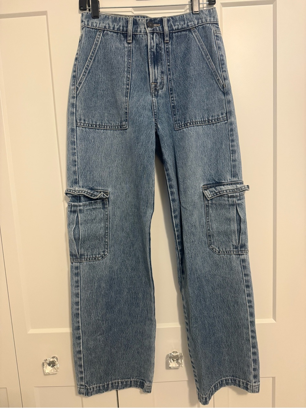 Classic Light Blue Straight-Leg Cargo Jeans